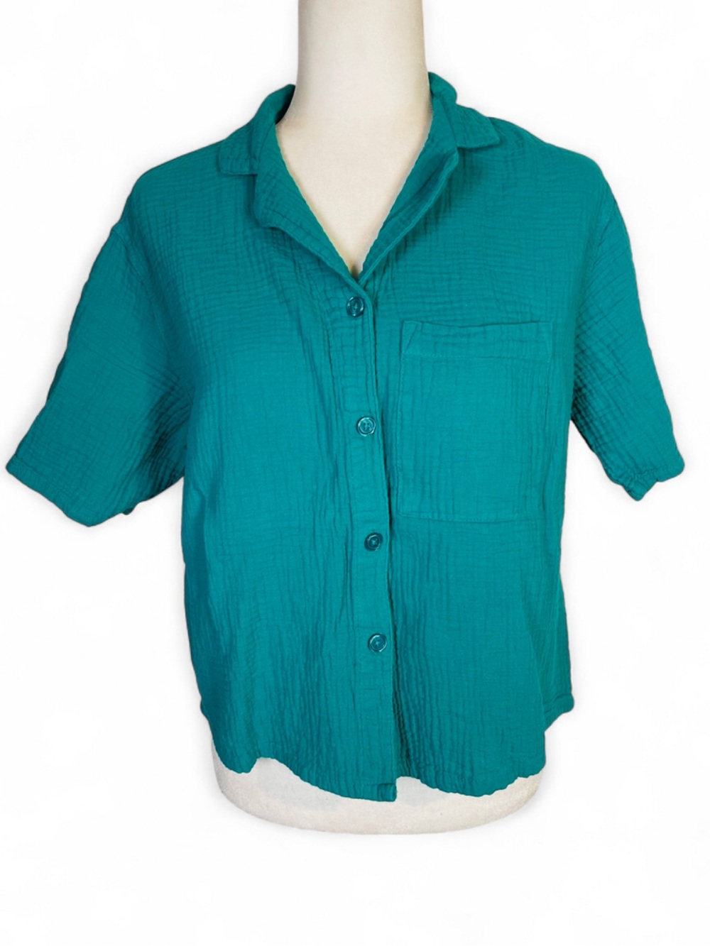 Stars Above Size XS 100% Cotton Button Down Shirt Top Casual Button Down Green